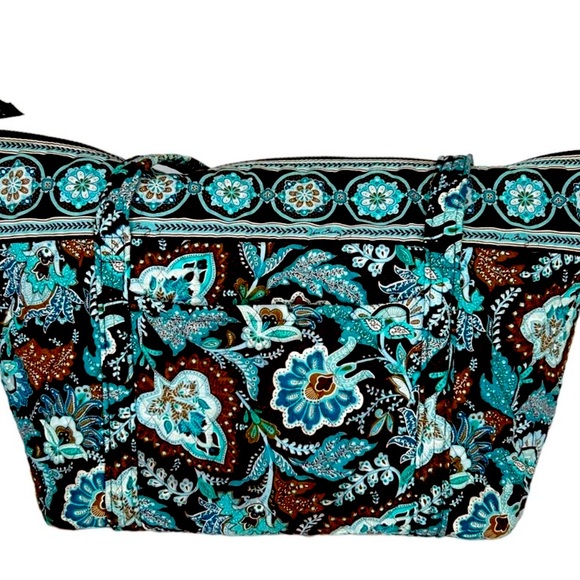 VERA BRADLEY Zip Tote Bag Java Blue 2006 Pattern Turquoise Brown Teal Strap - Picture 1 of 9